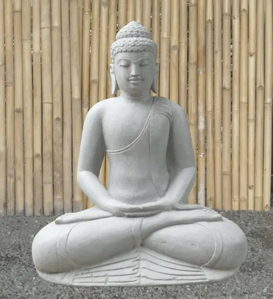 Product image 2 of the product “Seated Buddha, Borobudur style made of Riverstone in Dhyana position - gesture of meditation, H.102 cm, natural. ”